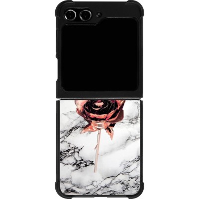 Coque Samsung Galaxy Z Flip5 - Silicone rigide noir Marble Rose Gold