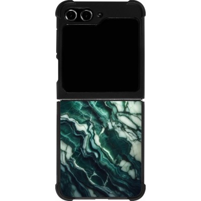 Coque Samsung Galaxy Z Flip5 - Silicone rigide noir Marbre vert majestueux