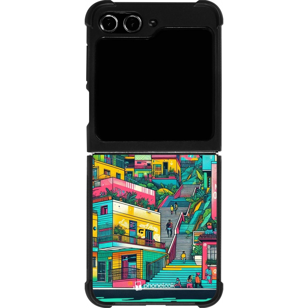 Coque Samsung Galaxy Z Flip5 - Silicone rigide noir Medellin Comuna 13 Art