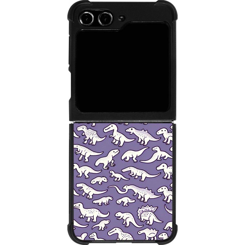 Coque Samsung Galaxy Z Flip5 - Silicone rigide noir Mini dino pattern violet