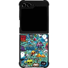 Coque Samsung Galaxy Z Flip5 - Silicone rigide noir Mixed Cartoons Turquoise