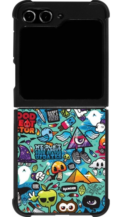 Coque Samsung Galaxy Z Flip5 - Silicone rigide noir Mixed Cartoons Turquoise