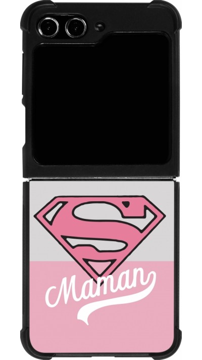 Coque Samsung Galaxy Z Flip5 - Silicone rigide noir Mom 2024 Super hero maman