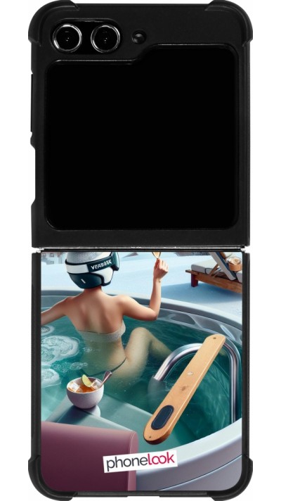 Coque Samsung Galaxy Z Flip5 - Silicone rigide noir Montagne Glamour Jacuzzi