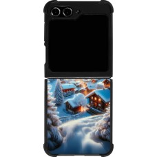 Coque Samsung Galaxy Z Flip5 - Silicone rigide noir Mont Neige Lumière