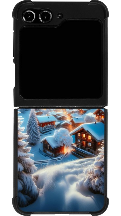 Coque Samsung Galaxy Z Flip5 - Silicone rigide noir Mont Neige Lumière