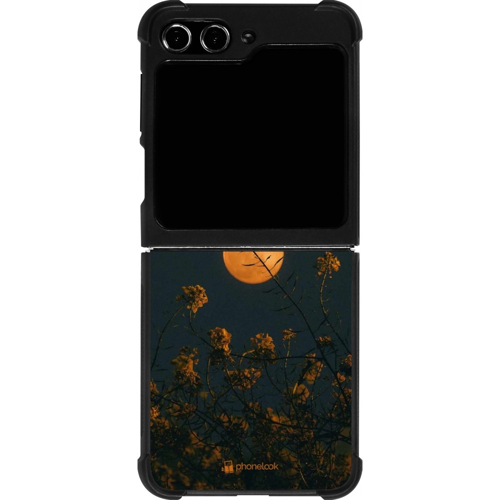 Coque Samsung Galaxy Z Flip5 - Silicone rigide noir Moon Flowers