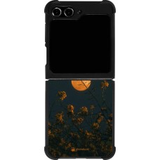 Coque Samsung Galaxy Z Flip5 - Silicone rigide noir Moon Flowers