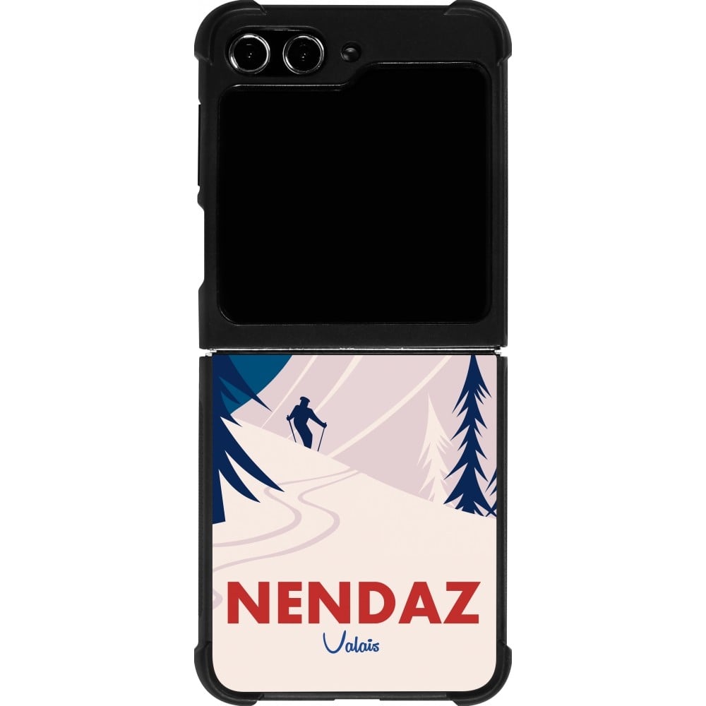 Coque Samsung Galaxy Z Flip5 - Silicone rigide noir Nendaz Cabane Ski