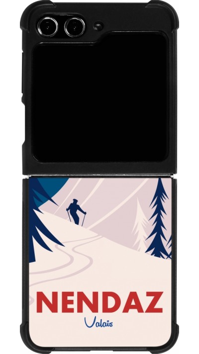 Coque Samsung Galaxy Z Flip5 - Silicone rigide noir Nendaz Cabane Ski