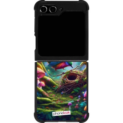 Coque Samsung Galaxy Z Flip5 - Silicone rigide noir Oiseau Nid Forêt