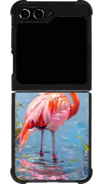 Coque Samsung Galaxy Z Flip5 - Silicone rigide noir Paint Flamingo