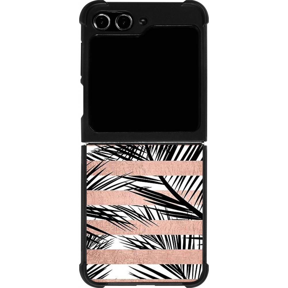 Coque Samsung Galaxy Z Flip5 - Silicone rigide noir Palm trees gold stripes