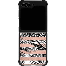 Coque Samsung Galaxy Z Flip5 - Silicone rigide noir Palm trees gold stripes