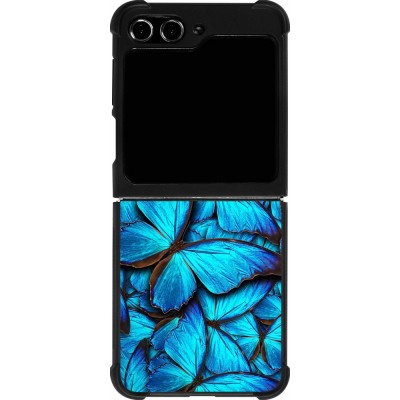 Coque Samsung Galaxy Z Flip5 - Silicone rigide noir Papillon bleu