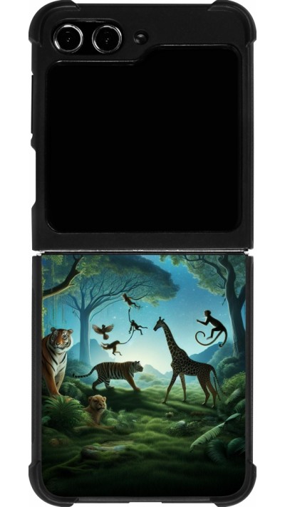 Coque Samsung Galaxy Z Flip5 - Silicone rigide noir Paradis des animaux exotiques