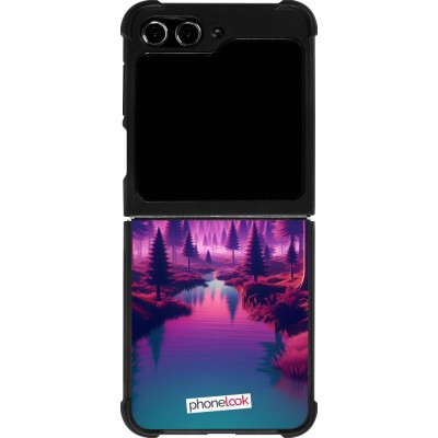 Coque Samsung Galaxy Z Flip5 - Silicone rigide noir Paysage Violet-Rose