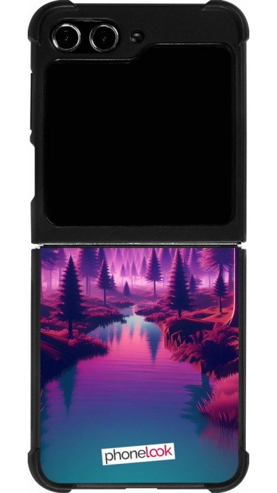 Coque Samsung Galaxy Z Flip5 - Silicone rigide noir Paysage Violet-Rose