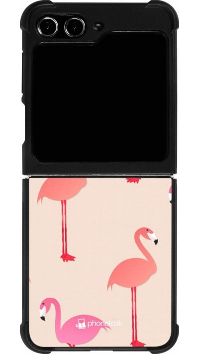 Coque Samsung Galaxy Z Flip5 - Silicone rigide noir Pink Flamingos Pattern