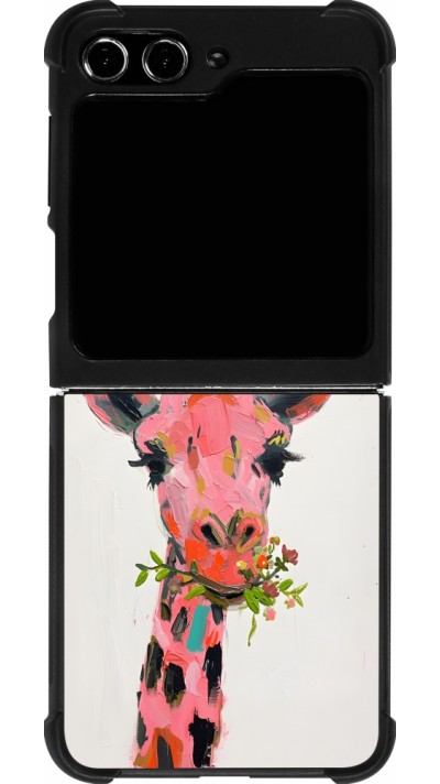 Coque Samsung Galaxy Z Flip5 - Silicone rigide noir Pink Girafe Paint