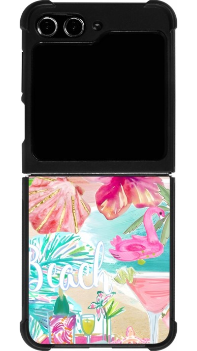 Coque Samsung Galaxy Z Flip5 - Silicone rigide noir Preppy Collage Aloha