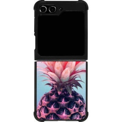 Coque Samsung Galaxy Z Flip5 - Silicone rigide noir Purple Pink Pineapple