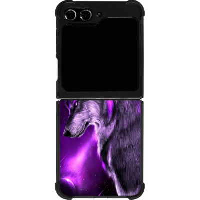 Coque Samsung Galaxy Z Flip5 - Silicone rigide noir Purple Sky Wolf