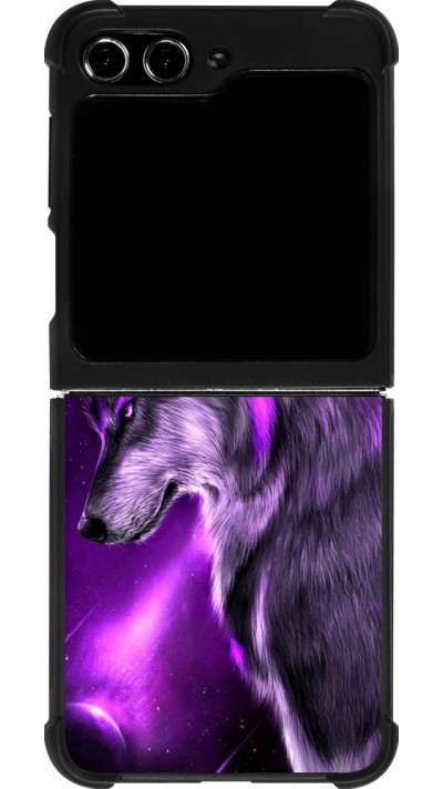 Coque Samsung Galaxy Z Flip5 - Silicone rigide noir Purple Sky Wolf