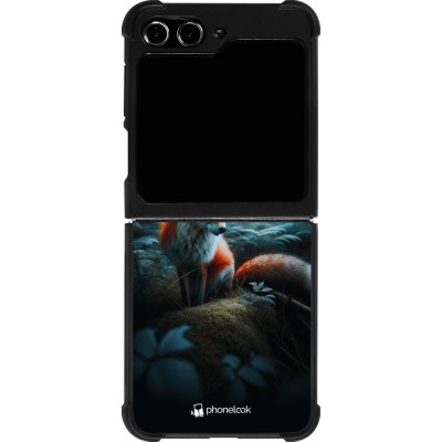 Coque Samsung Galaxy Z Flip5 - Silicone rigide noir Renard lune forêt