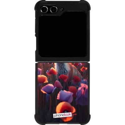 Coque Samsung Galaxy Z Flip5 - Silicone rigide noir Renard pourpre au crépuscule