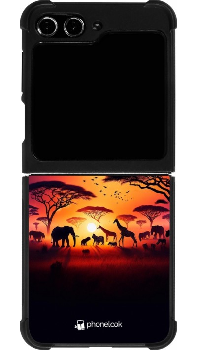 Coque Samsung Galaxy Z Flip5 - Silicone rigide noir Safari sunset wildlife