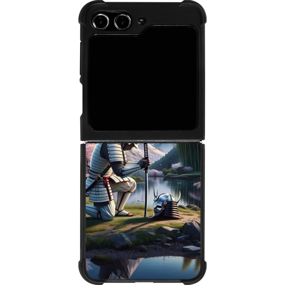 Coque Samsung Galaxy Z Flip5 - Silicone rigide noir Samurai Katana Lune