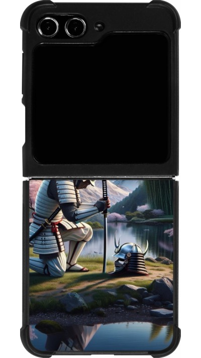 Coque Samsung Galaxy Z Flip5 - Silicone rigide noir Samurai Katana Lune