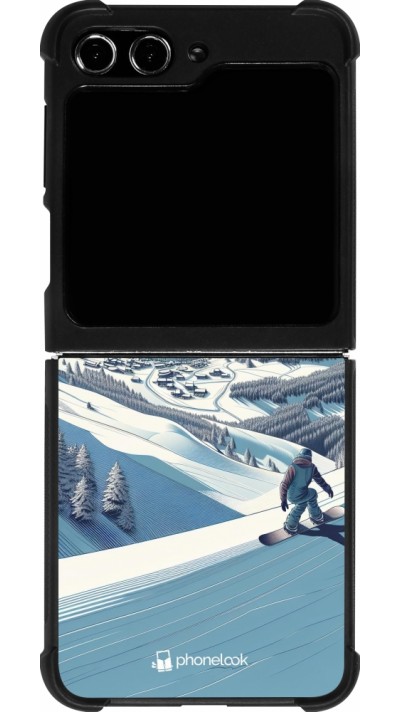 Coque Samsung Galaxy Z Flip5 - Silicone rigide noir Snowboarder Montagne