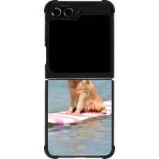 Coque Samsung Galaxy Z Flip5 - Silicone rigide noir Summer Dog on Paddle