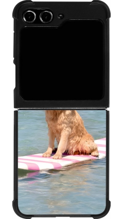 Coque Samsung Galaxy Z Flip5 - Silicone rigide noir Summer Dog on Paddle