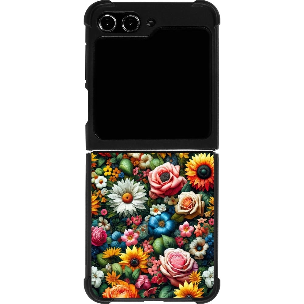 Coque Samsung Galaxy Z Flip5 - Silicone rigide noir Summer Floral Pattern