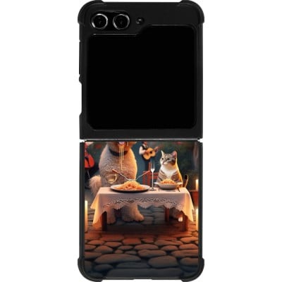 Coque Samsung Galaxy Z Flip5 - Silicone rigide noir Valentine 2024 Dog & Cat Candlelight