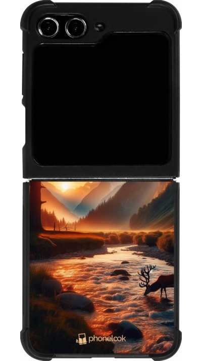 Coque Samsung Galaxy Z Flip5 - Silicone rigide noir Valley Sunset Deer Tree