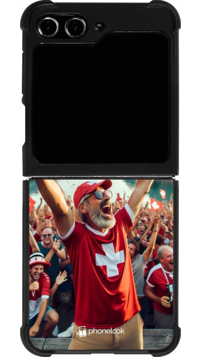 Coque Samsung Galaxy Z Flip5 - Silicone rigide noir Victoire suisse fan zone Euro 2024