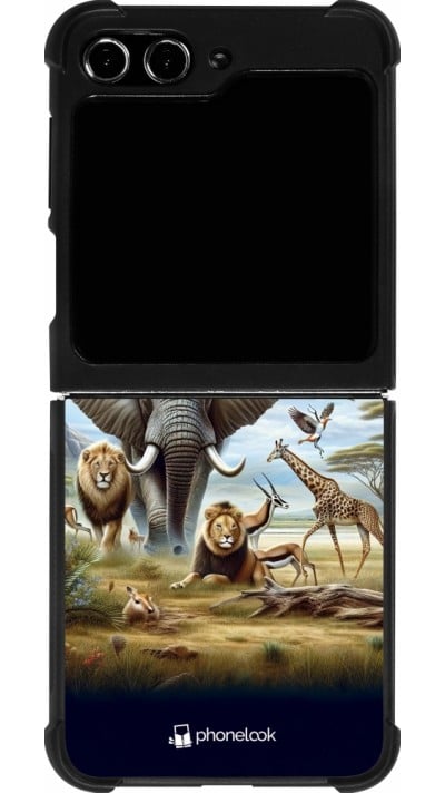 Coque Samsung Galaxy Z Flip5 - Silicone rigide noir Vie sauvage africaine