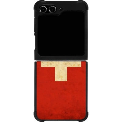 Coque Samsung Galaxy Z Flip5 - Silicone rigide noir Vintage Flag SWISS