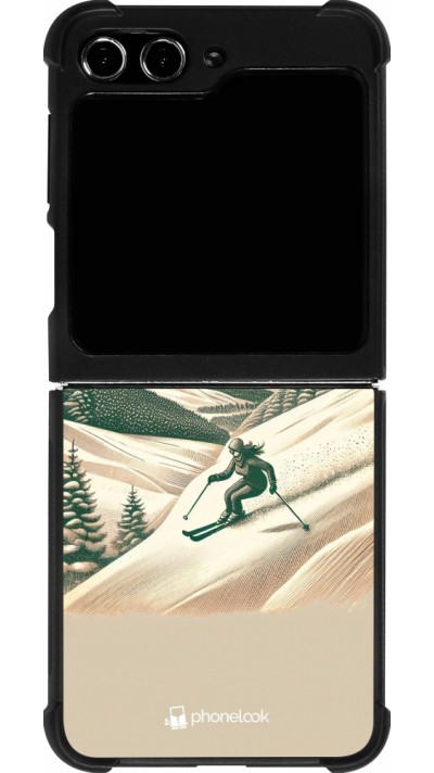 Coque Samsung Galaxy Z Flip5 - Silicone rigide noir Vintage Ski Mountain