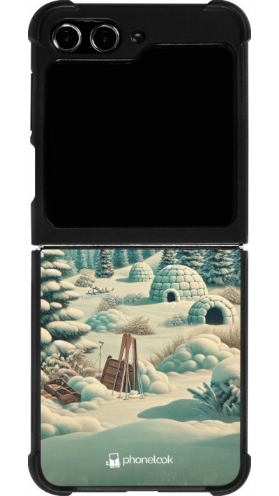 Coque Samsung Galaxy Z Flip5 - Silicone rigide noir Vintage Snowy Mountain Igloo