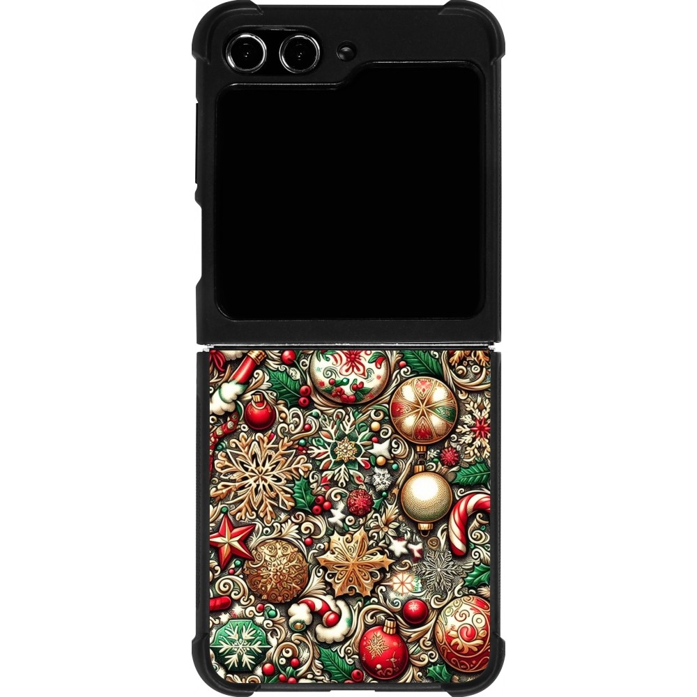 Coque Samsung Galaxy Z Flip5 - Silicone rigide noir Noël 2023 micro pattern