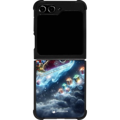 Coque Samsung Galaxy Z Flip5 - Silicone rigide noir Noël 2023 Père Noël enchanté