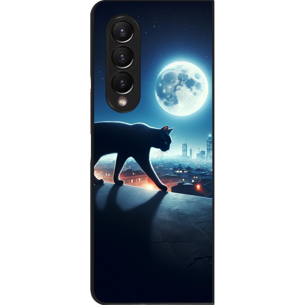 Coque Samsung Galaxy Z Fold3 5G - Chat noir sous la pleine lune