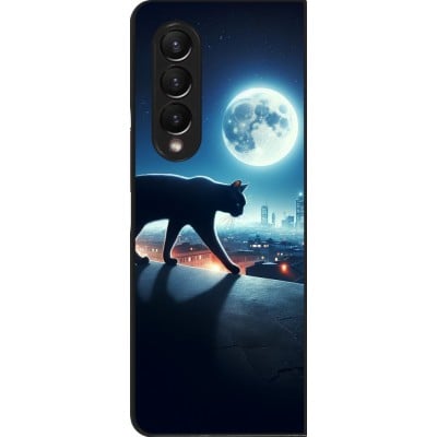 Coque Samsung Galaxy Z Fold4 - Chat noir sous la pleine lune