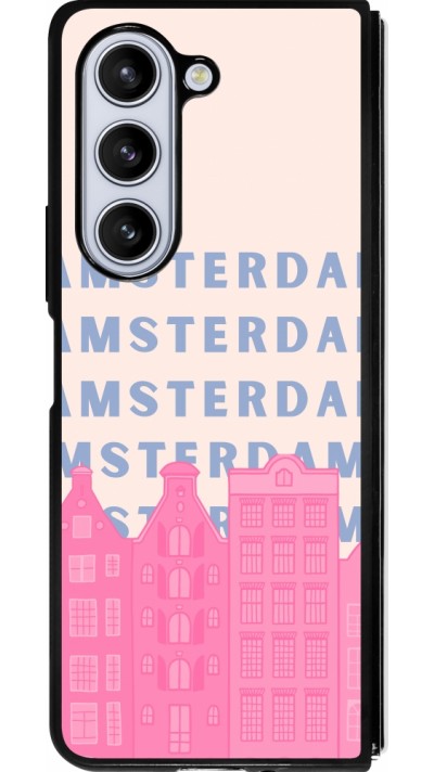 Coque Samsung Galaxy Z Fold5 - Silicone rigide noir Amsterdam Pink Print