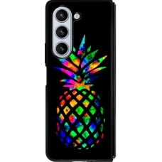 Coque Samsung Galaxy Z Fold5 - Silicone rigide noir Ananas Multi-colors